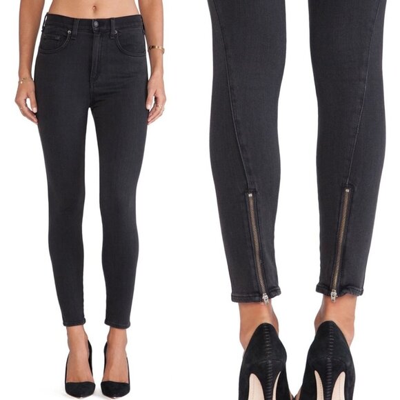 Revolve Rag & Bone Justine Zipper Skinny Jeans Soft Black Size 25 Made in USA - Picture 2 of 11